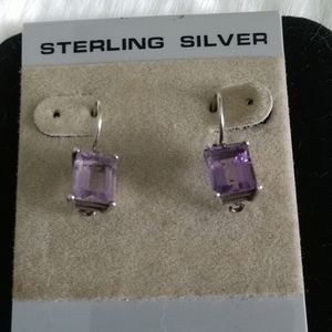 #17 AMETHYST Emerald Cut Basket Bezel Earrings